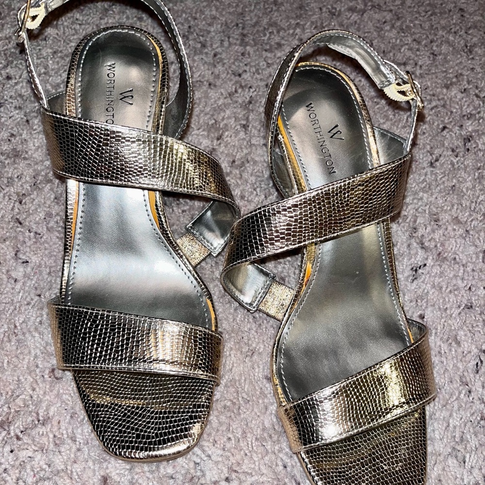 Worthington Gold Metallic Sandals with Ankle Strap